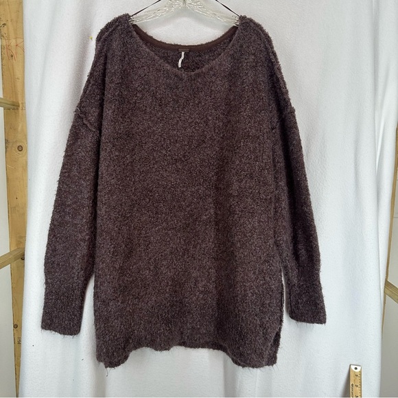Free People Oversized Round Neck Cozy Sweater Women's Large Brown - Picture 1 of 7